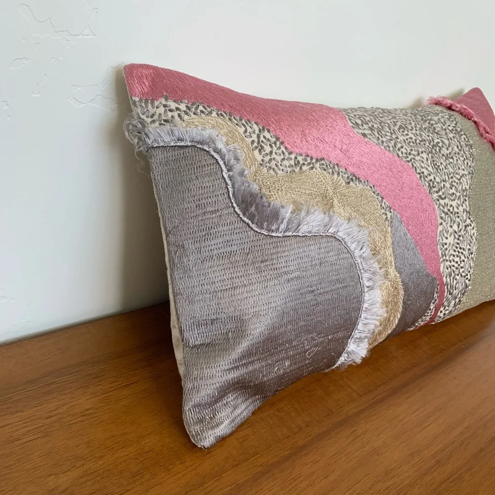 COPY - New West Elm Abstract Textured Accent Throw Pillow Cover 12x21 -Blush/Si…